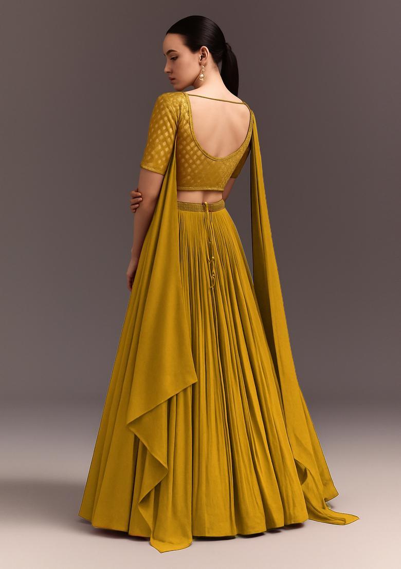 Yellow Sequin Georgette Lehenga Set - Indya