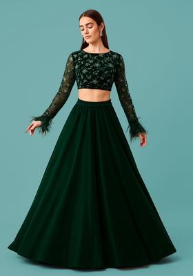 Dark Green Embroidered Blouse&nbsp; Georgette Lehenga Set