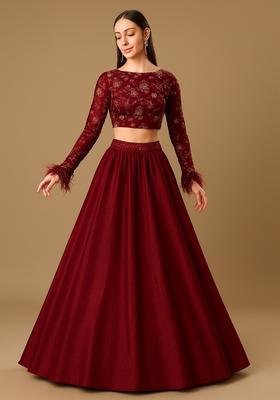 Maroon Embroidered Blouse Georgette Lehenga Set