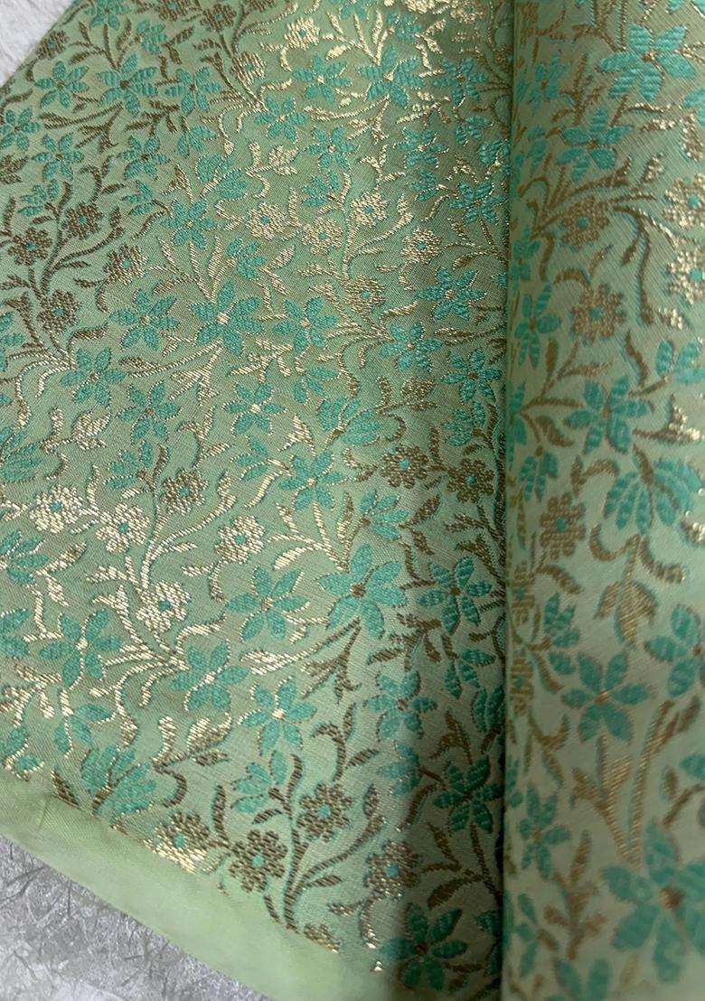 Mint Green Brocade Pre Draped Saree Set - Indya