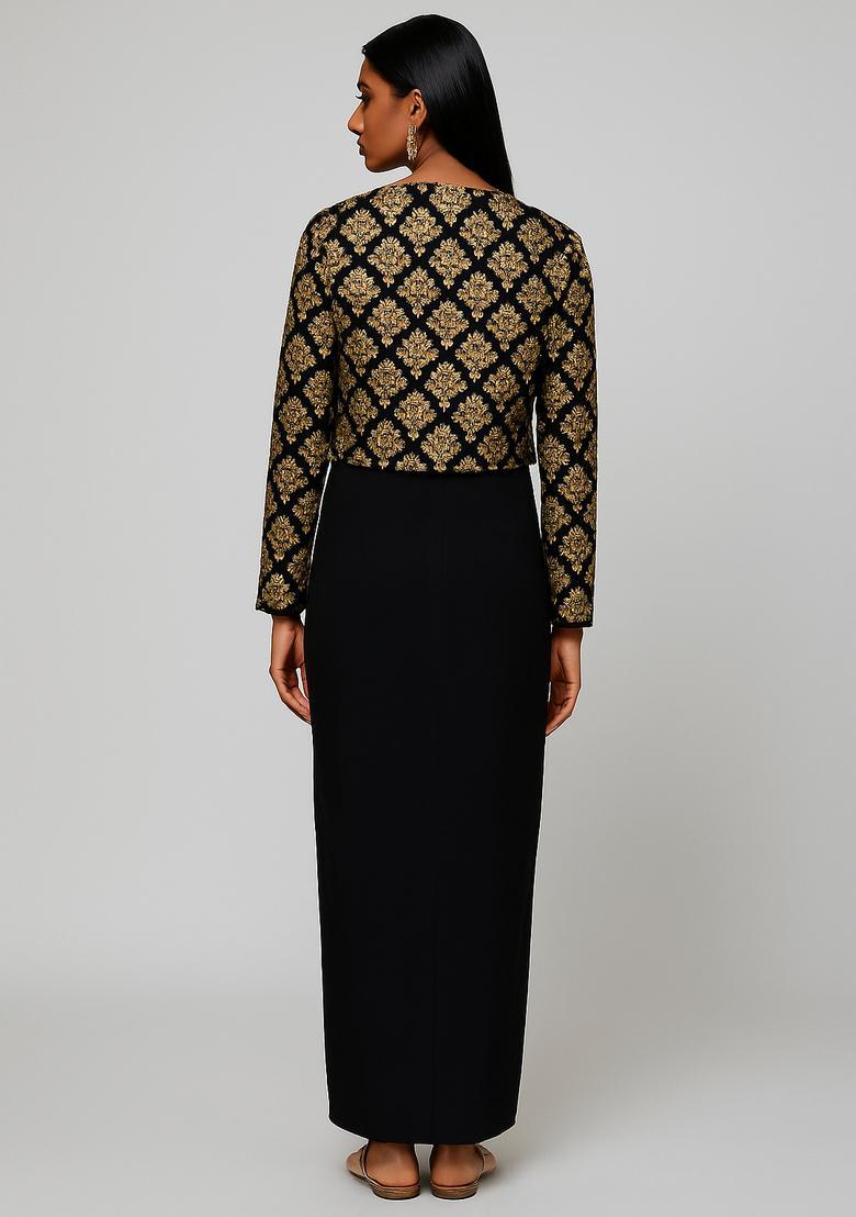 Black Brocade Fusion Set - Indya