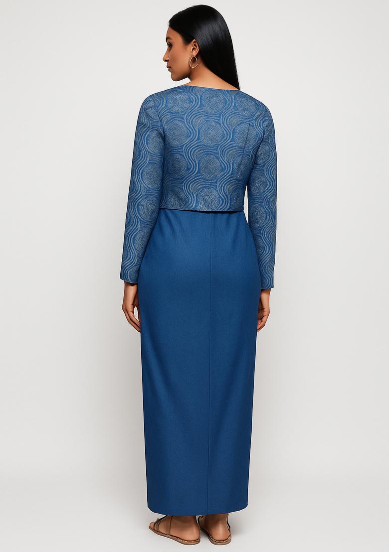 Blue Brocade Fusion Set - Indya