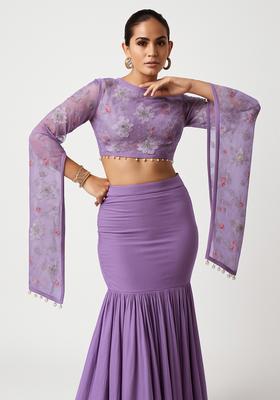 Light Purple Embroidered Blouse Tissue Fusion Set