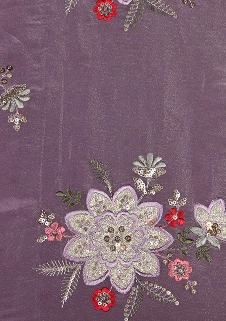 Light Purple Embroidered Blouse Tissue Fusion Set - Indya