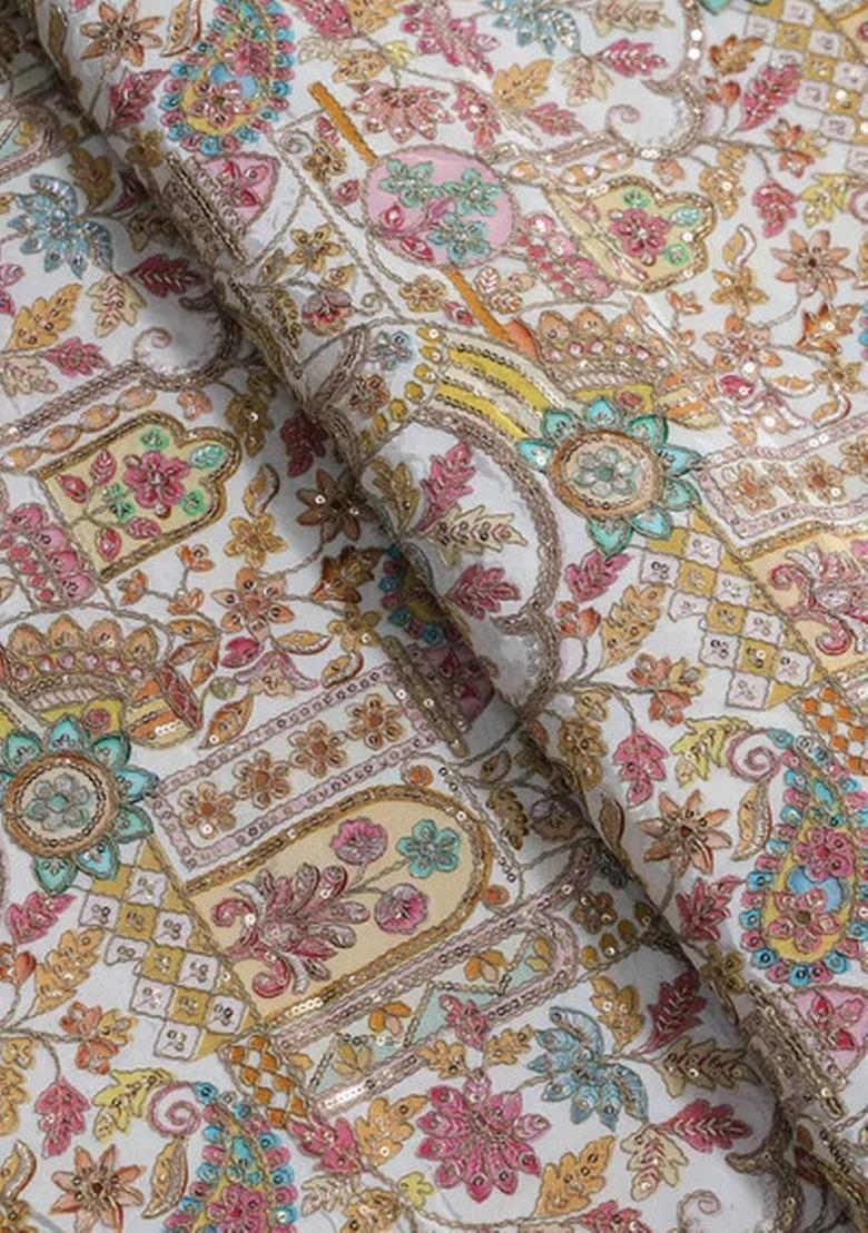 White Embroidered Jacket Georgette Fusion Set - Indya