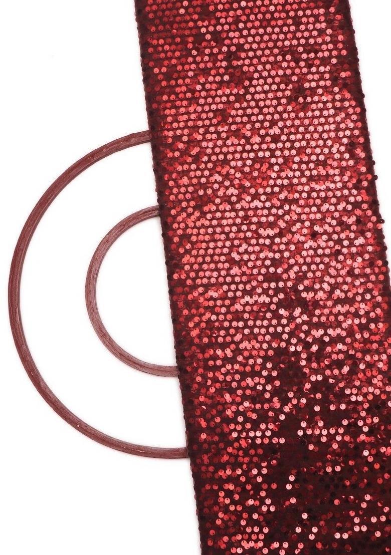Red Sequin Work Net Sharara Set - Indya
