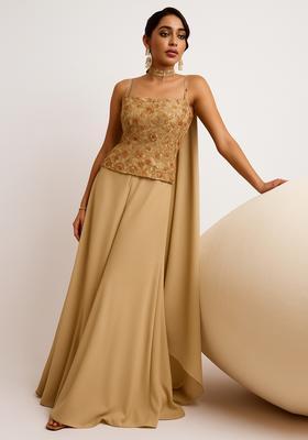 Beige Embroidered Georgette Gown
