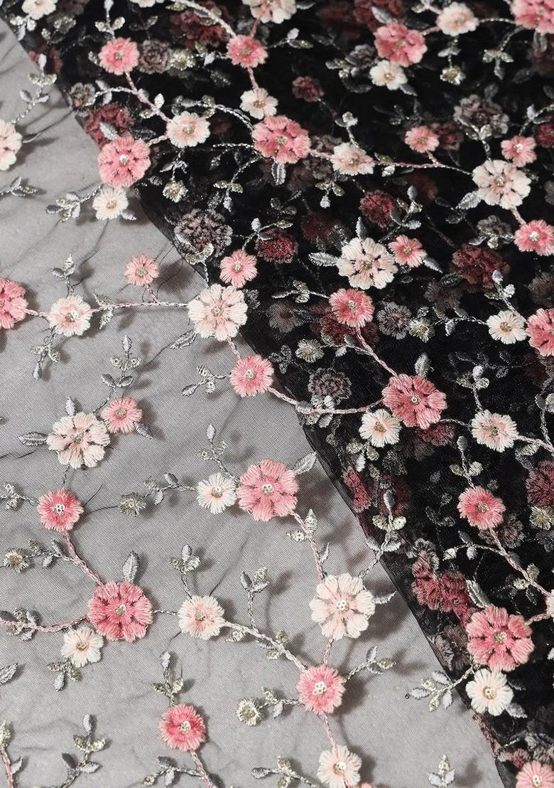 Black Embroidered Net Sharara Set - Indya