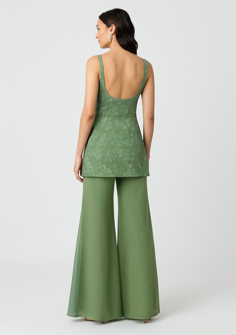 Sage Green Chikankari Net Straight Kurta Set - Indya