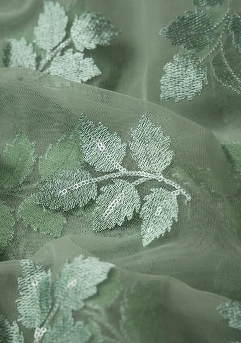 Sage Green Chikankari Net Straight Kurta Set - Indya