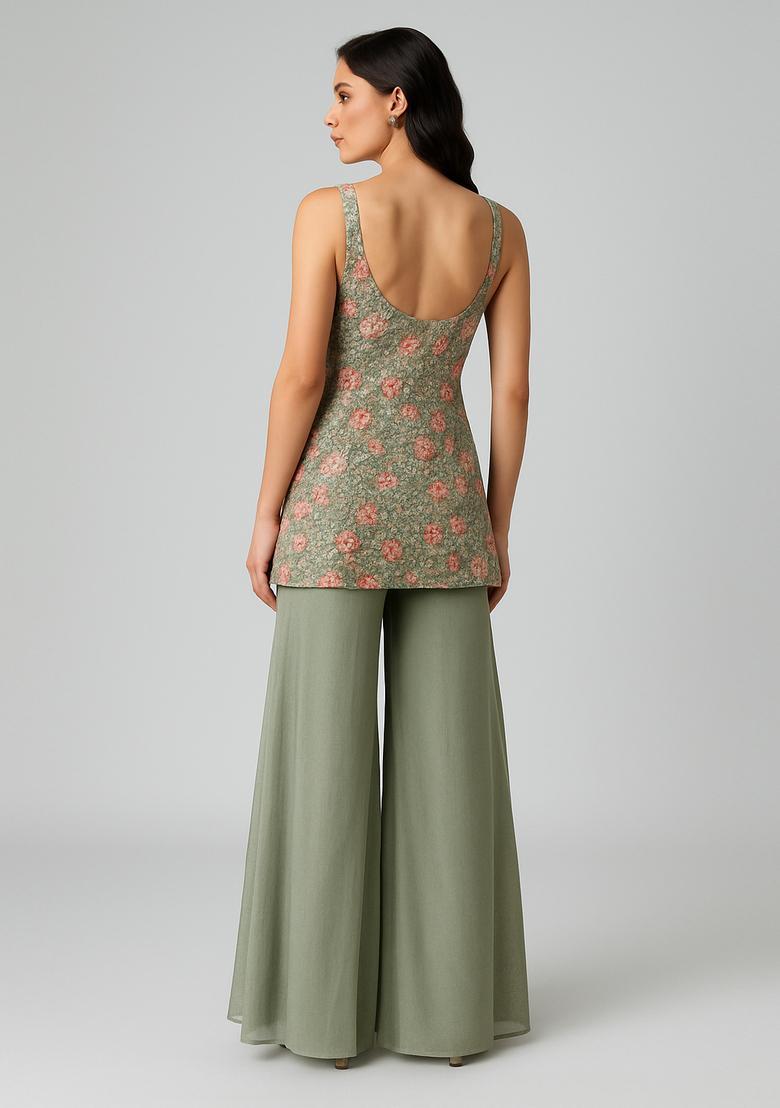Pista Green Embroidered Net Sharara Set - Indya