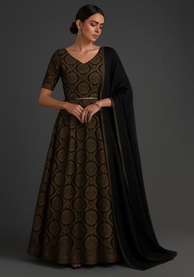 Black Brocade Lehenga Set