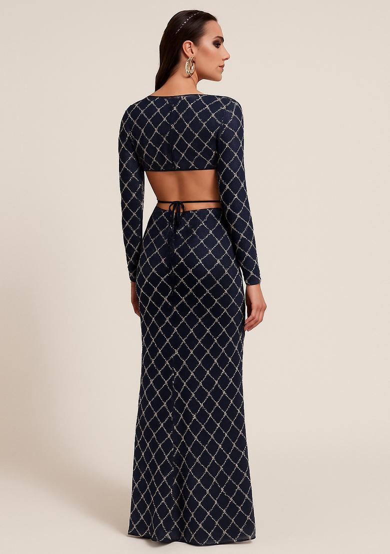 Navy Blue Embroidered Georgette Fusion Set - Indya