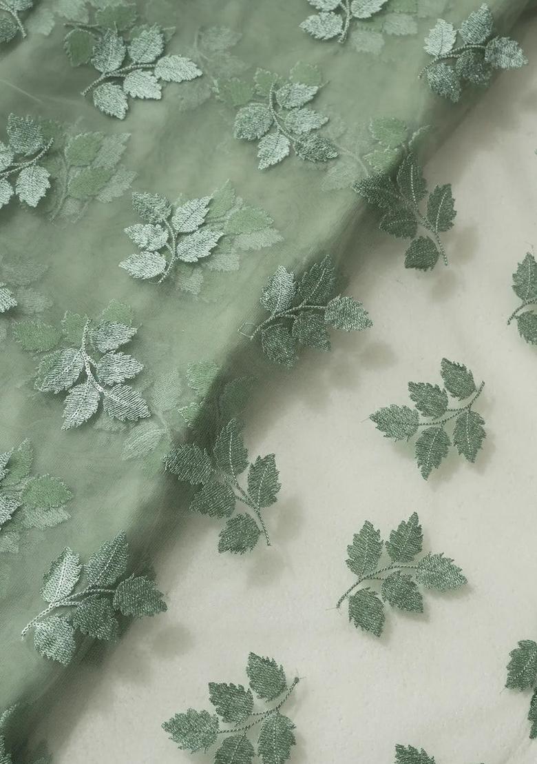 Sage Green Embroidered Net Lehenga Set - Indya