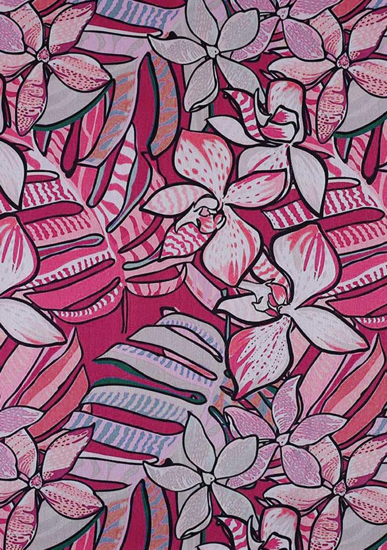 Pink Printed Satin Pre Draped Saree Set - Indya