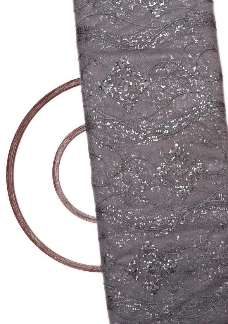 Grey Sequin Embroidered Net Pre Draped Saree Set - Indya