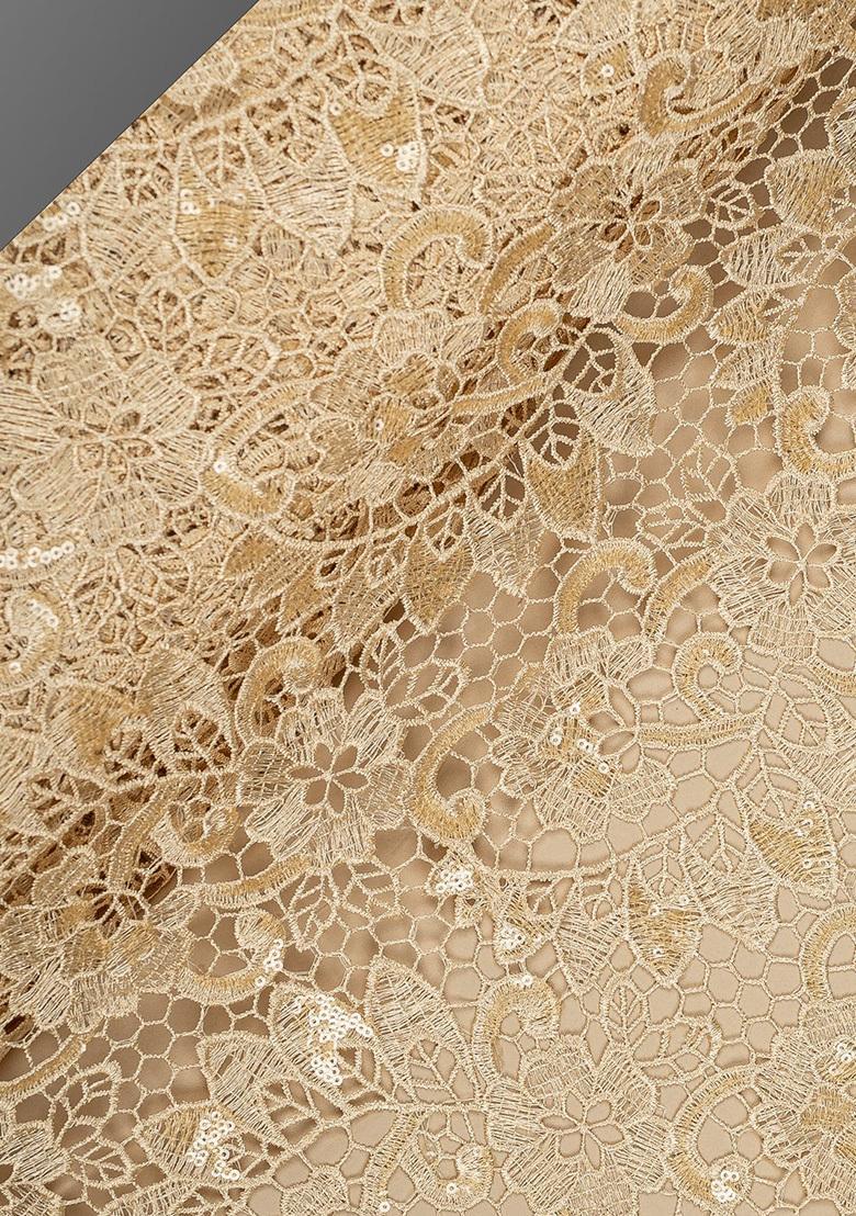 Cream Embellished Blouse Georgette Fusion Set - Indya