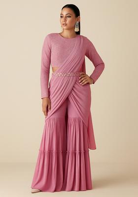 Mauve Embellished Blouse Georgette Fusion Set