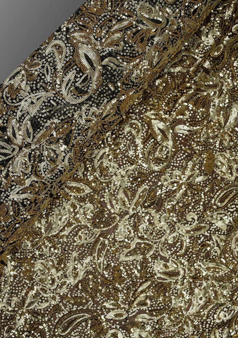 Gold And Black Embroidered Chinon Lehenga Set - Indya