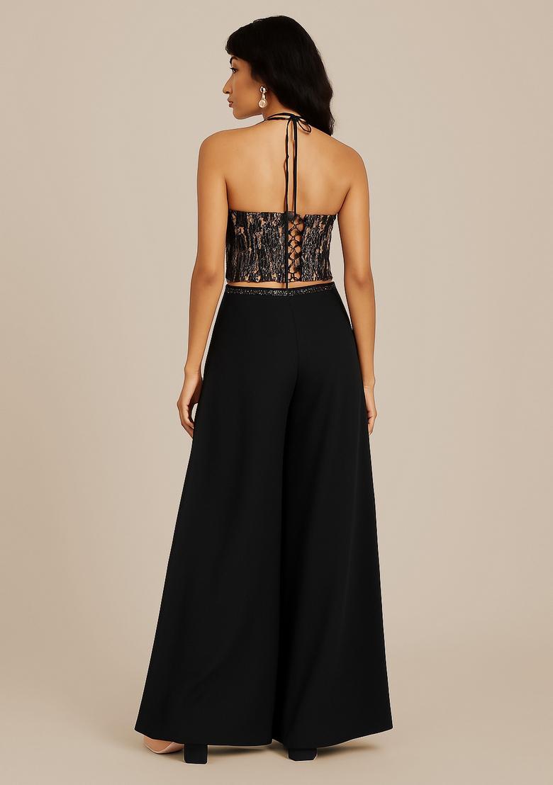 Black Embroidered Blouse Georgette Fusion Set - Indya