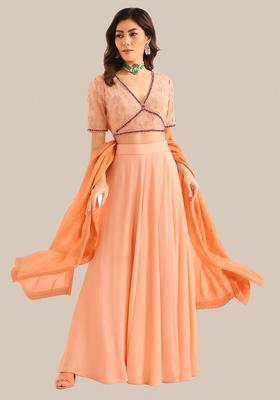 Peach Embroidered Georgette Sharara Set