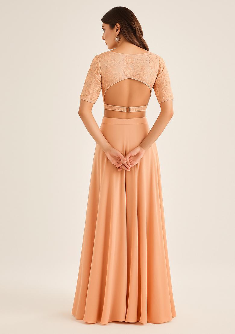 Peach Embroidered Georgette Sharara Set - Indya