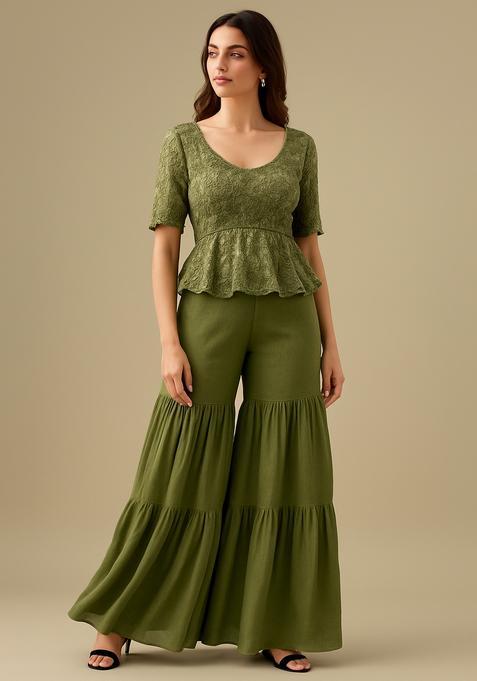 Green Embellished Georgette Sharara Set