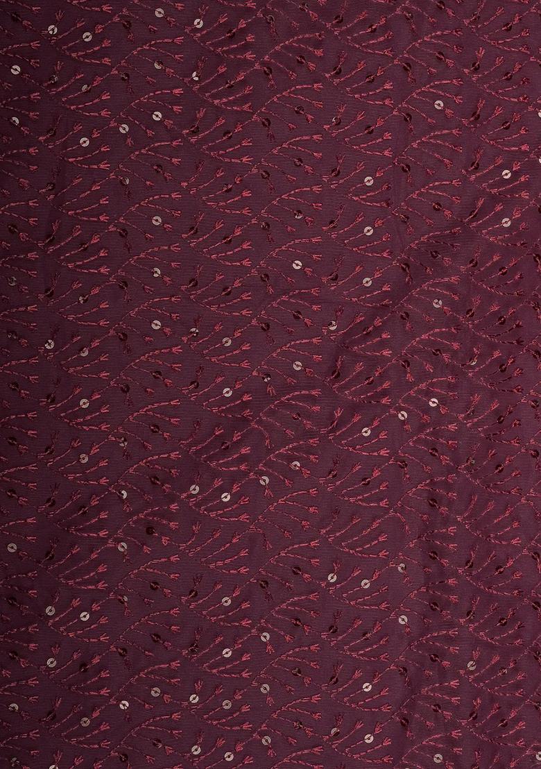 Wine Red Embroidered Net Lehenga Set - Indya