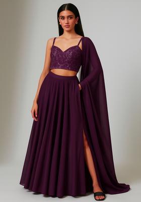 Purple Embellished Blouse Georgette Lehenga Set