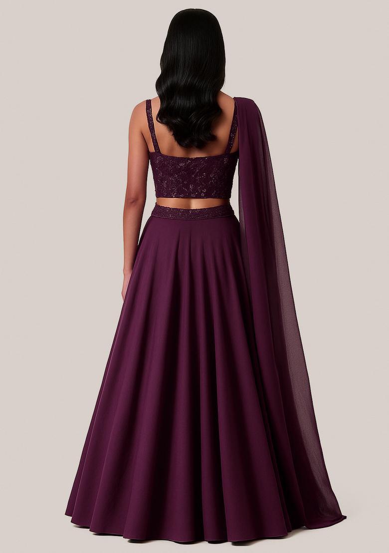 Purple Embellished Blouse Georgette Lehenga Set - Indya