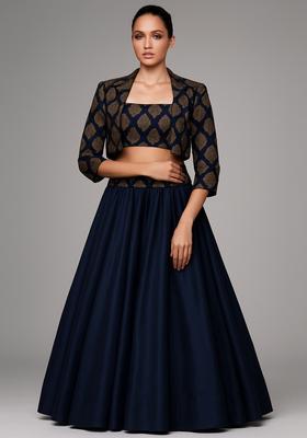 Dark Blue Jacquard Georgette Lehenga Set