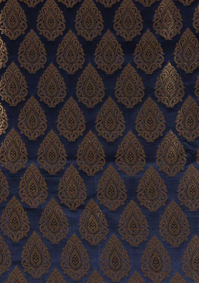 Dark Blue Jacquard Georgette Lehenga Set - Indya