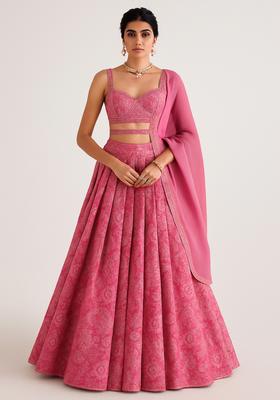Light Pink Jacquard Brocade Lehenga Set