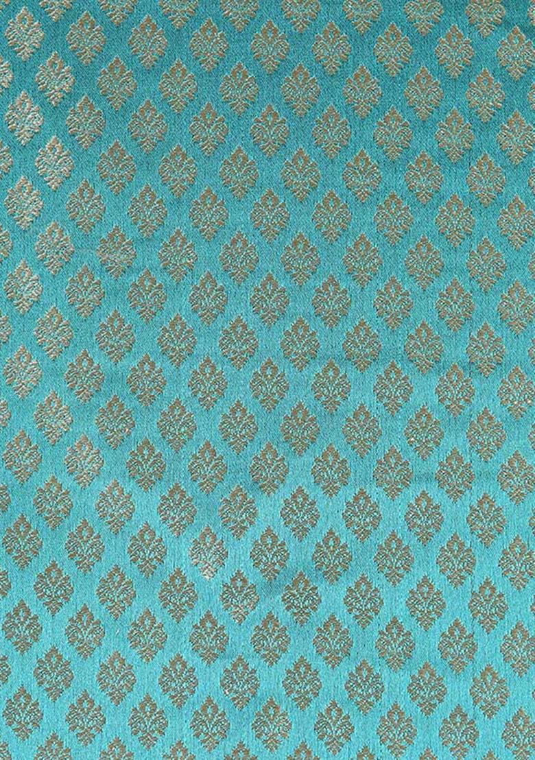 Turquoise Blue Jacquard Blouse Georgette Lehenga Set - Indya
