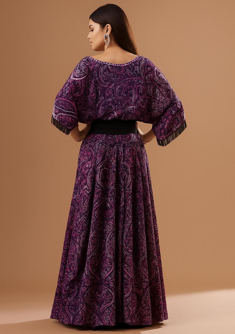 Multicolor Printed Crepe Lehenga Set - Indya