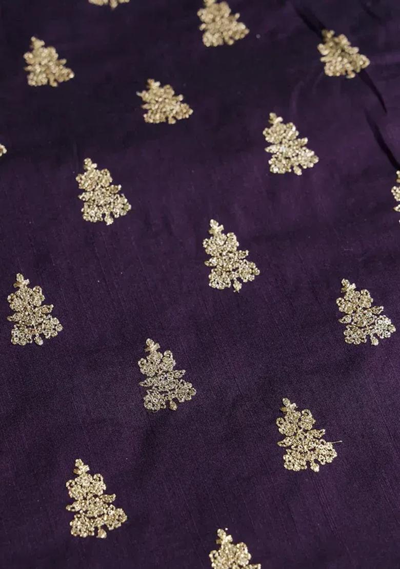 Violet Sequin Embroidered Raw Silk Blend Lehenga Set - Indya