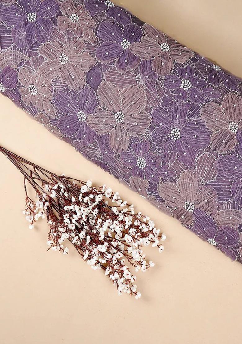 Mauve Embroidered Georgette Lehenga Set - Indya