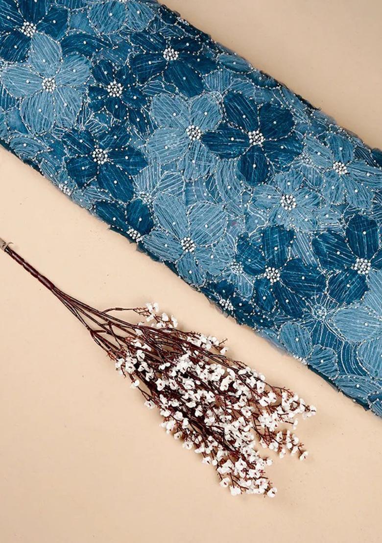 Sky Blue Embroidered Georgette Lehenga Set - Indya