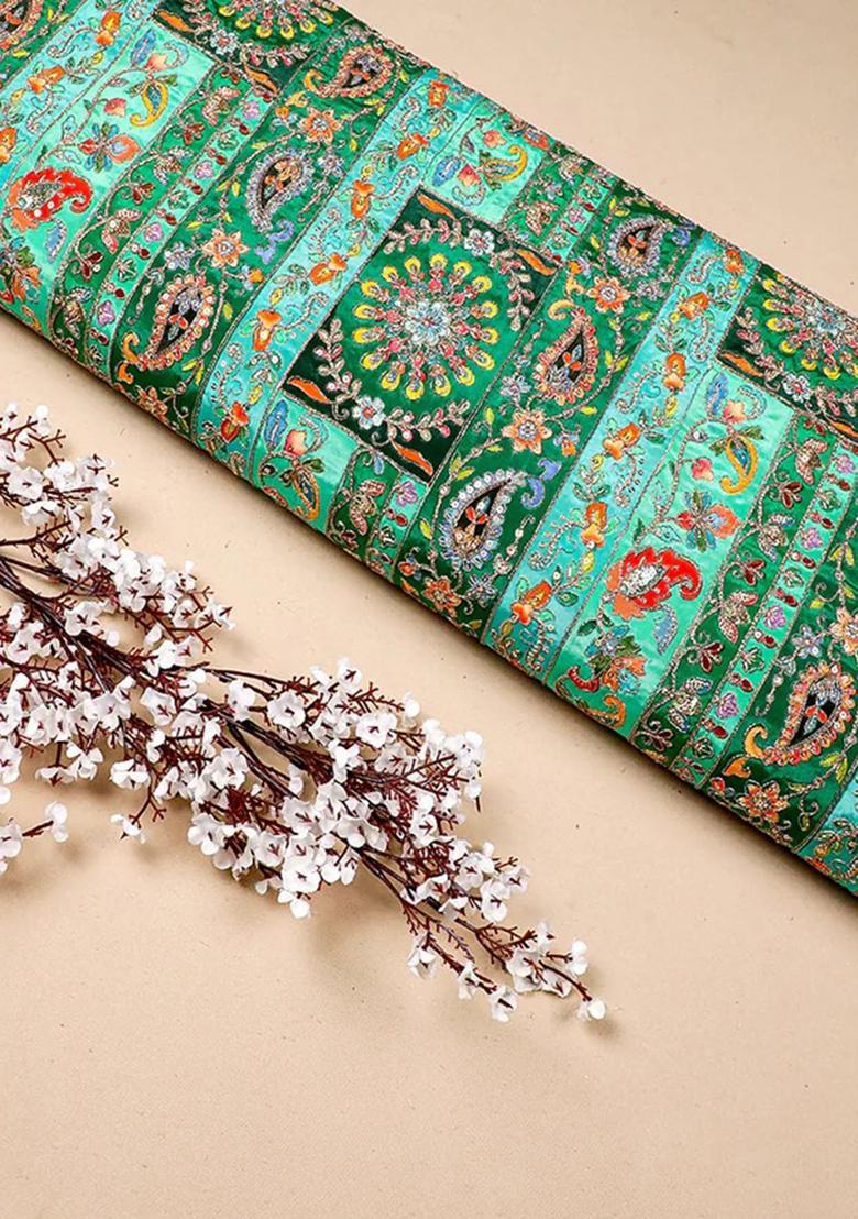 Green Embroidered Blouse Crepe Lehenga - Indya