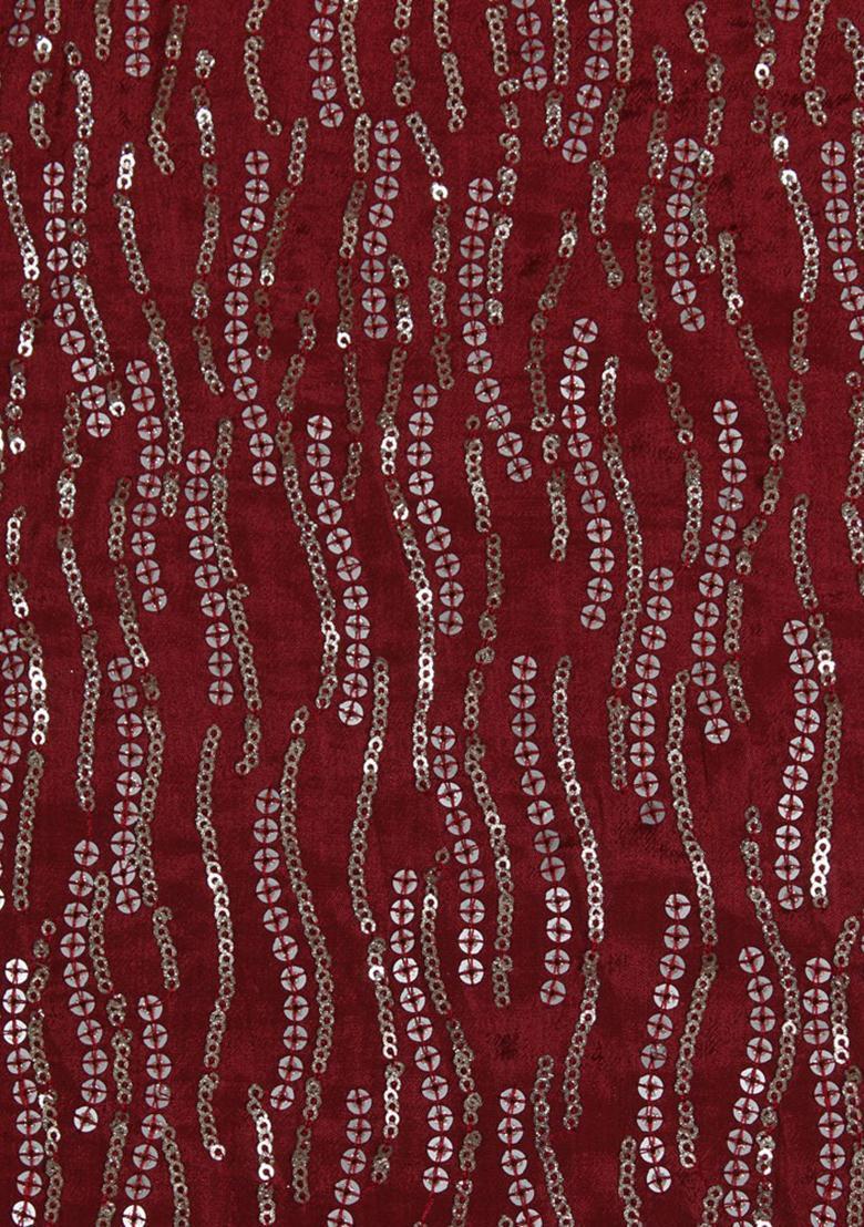 Maroon Embroidered Blouse Chinon Chiffon Pre Draped Saree Set - Indya