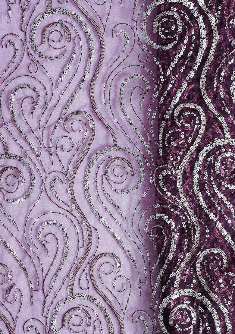 Purple Sequin Embroidered Blouse Georgette Pre Draped Saree Set - Indya