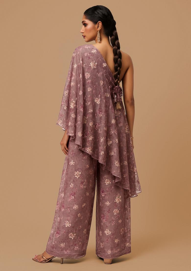 Pink Embroidered Georgette Fusion Set - Indya