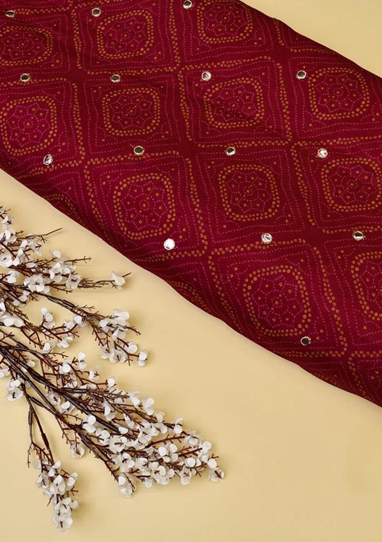 Red Embellished Chinon Chiffon Fusion Set - Indya