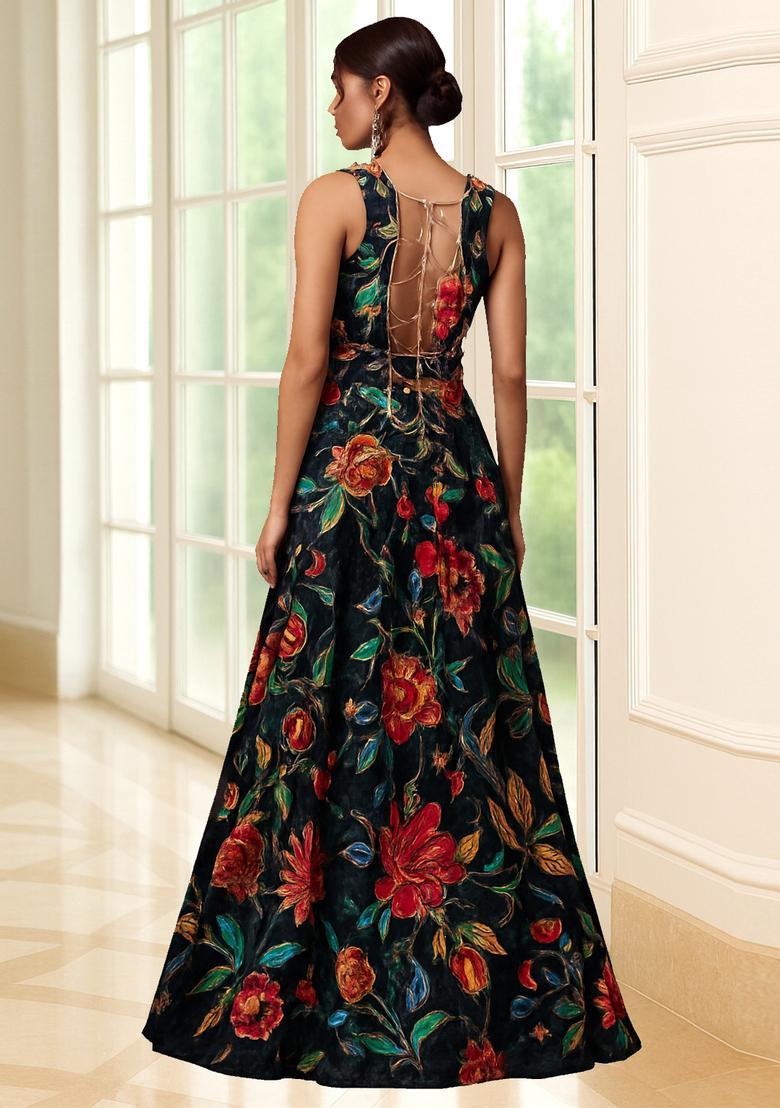 Black Embroidered Organza Lehenga Set - Indya
