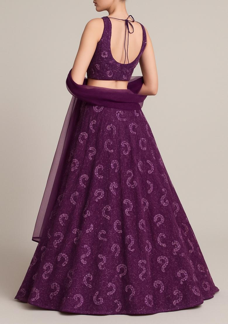 Purple Embellished Georgette Lehenga Set - Indya