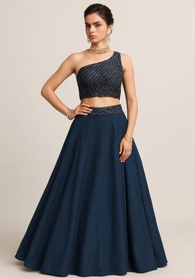 Grey Embroidered Blouse Net Lehenga Set
