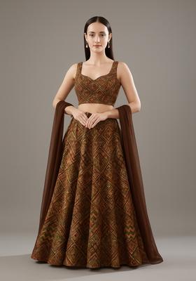 Brown Sequin Embroidered Crepe Lehenga Set