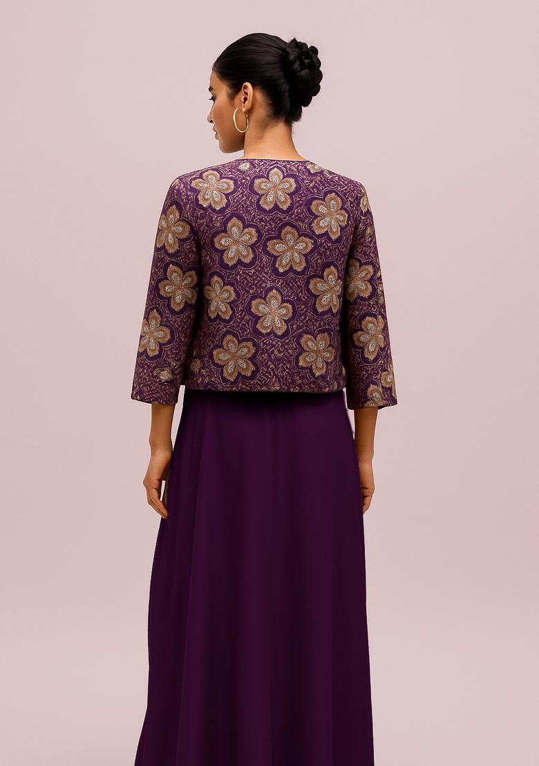 Purple Embroidered  Georgette Lehenga Set - Indya