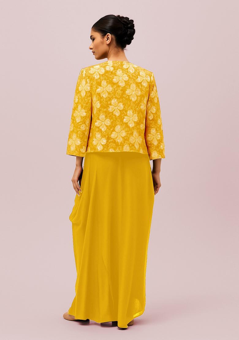 Yellow Embroidered  Georgette Lehenga Set - Indya