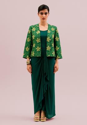 Sea Green Embroidered  Georgette Lehenga Set